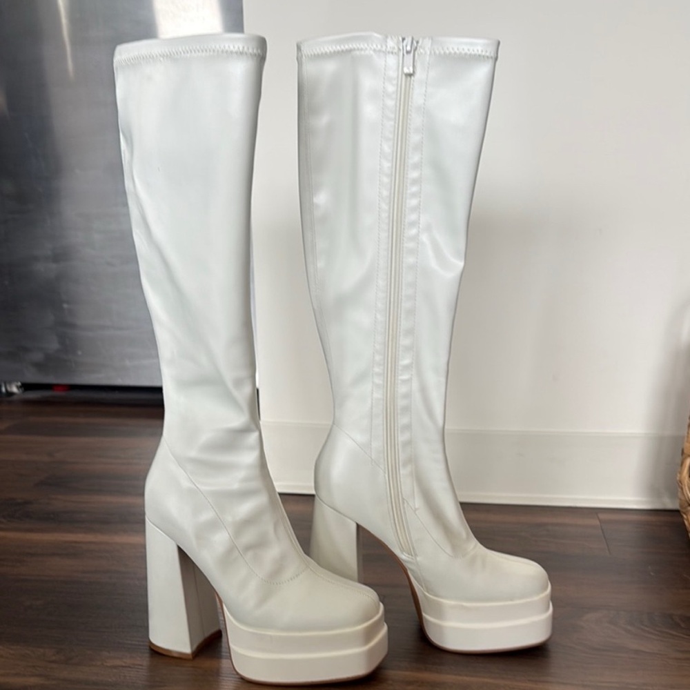 White Platform Knee High Boots